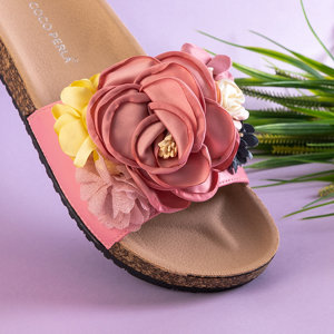 Papuci roz pentru femei Florencia cu flori - Încălțăminte