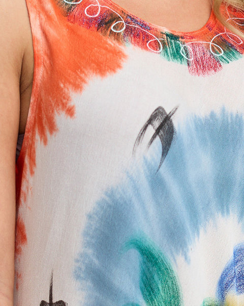 Pelerina de plaja portocalie de dama, tip rochie cu imprimeu colorat - Imbracaminte