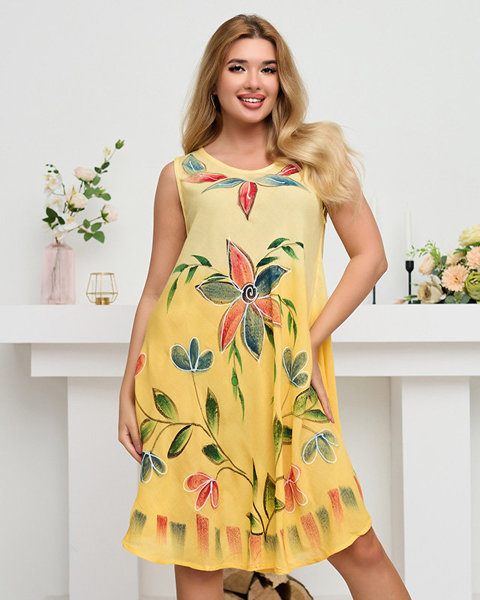 Pelerina galbena de plaja dama, o rochie cu model floral - Imbracaminte