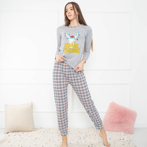 Pijamale de Crăciun de damă gri din 2 piese cu imprimeu - Îmbrăcăminte