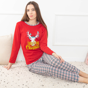 Pijamale de Crăciun de damă roșii din 2 piese cu imprimeu - Îmbrăcăminte
