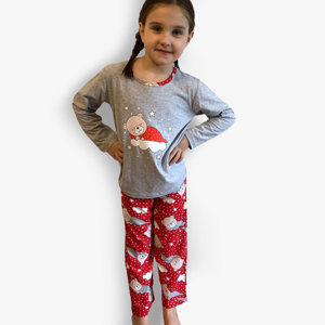 Pijamale fete gri și roșu cu imprimeu - Îmbrăcăminte
