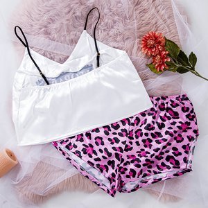 Pijamale roz pentru femei cu imprimeu leopard - Îmbrăcăminte