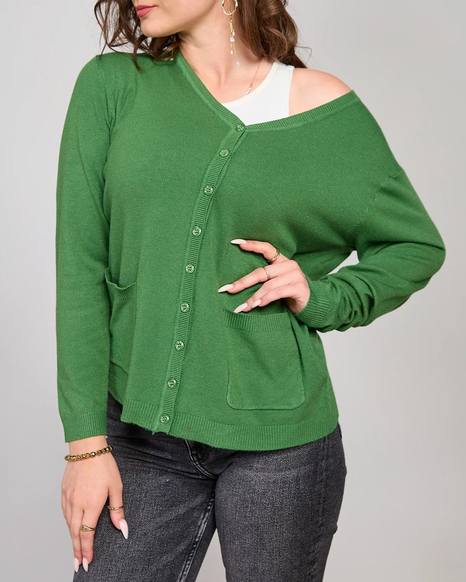 Pulover cardigan cu buzunare pentru femei Royalfashion Green