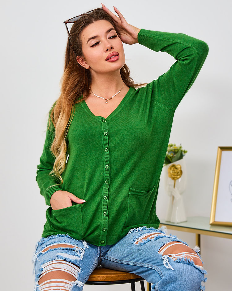 Pulover cardigan cu buzunare pentru femei Royalfashion Green