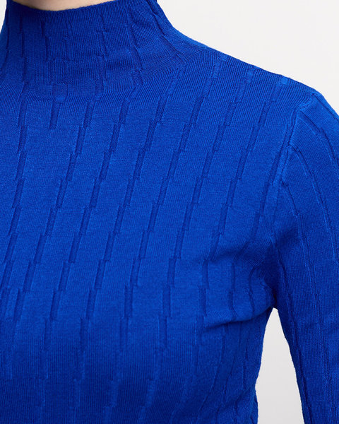 Pulover de damă cobalt cu guler - Îmbrăcăminte