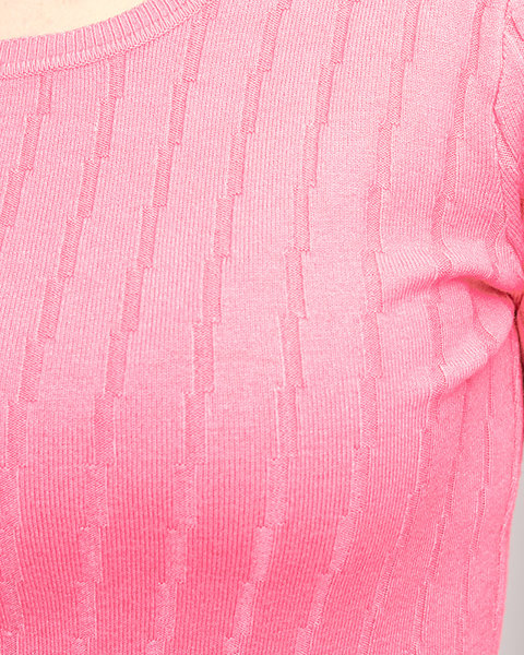 Pulover de damă roz cu gât rotund - Îmbrăcăminte