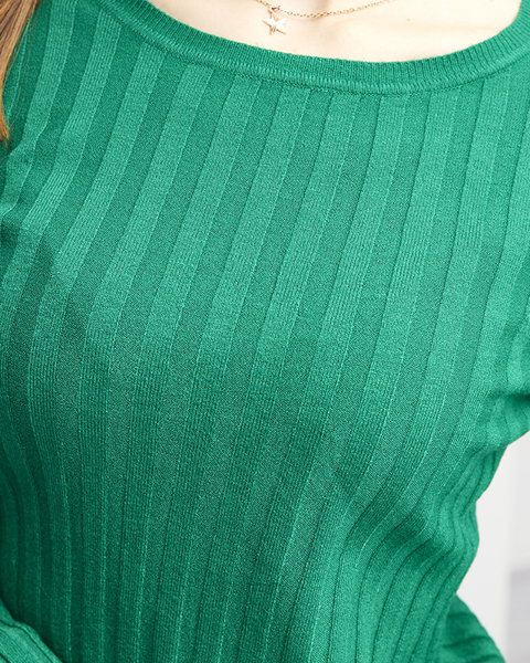 Pulover de damă verde cu gât rotund- Îmbrăcăminte