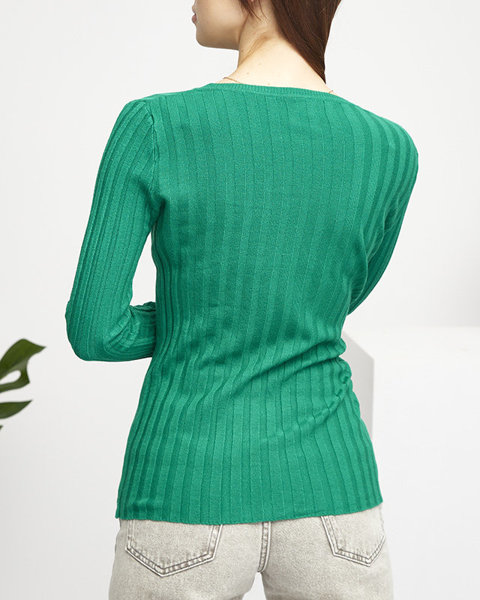 Pulover de damă verde cu gât rotund- Îmbrăcăminte