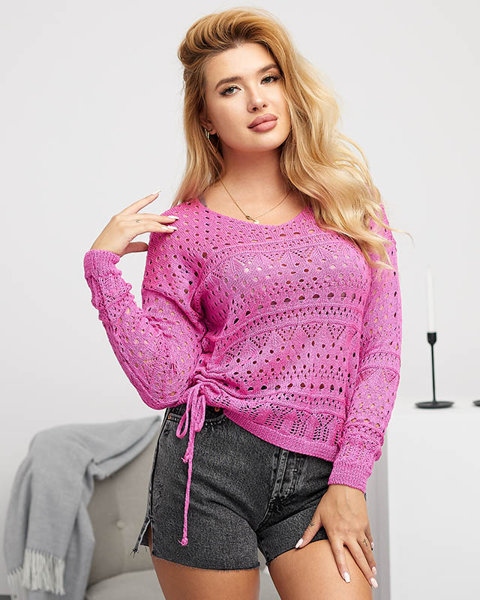 Pulover tricotat ajurat roz de damă - Îmbrăcăminte