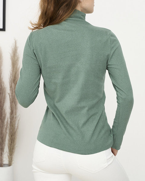Pulover verde cu guler mediu pentru femei - Îmbrăcăminte