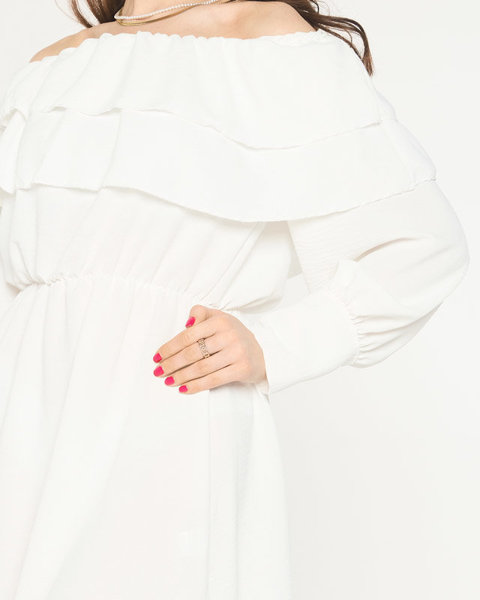 Rochie albă scurtă de damă cu volane- Îmbrăcăminte