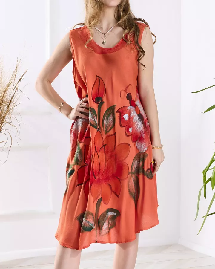 Rochie-fustă de plajă portocalie cu imprimeu colorat - Îmbrăcăminte