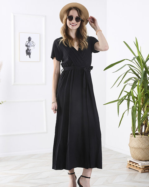 Rochie lungă neagră de damă cu croială - Îmbrăcăminte