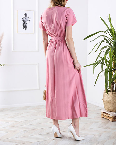Rochie lungă roz de damă cu croială - Îmbrăcăminte