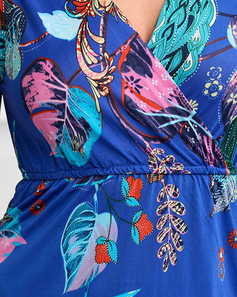 Rochie maxi dama cobalt cu flori colorate - Imbracaminte