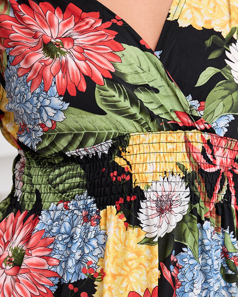 Rochie maxi de dama neagra cu flori colorate - Imbracaminte