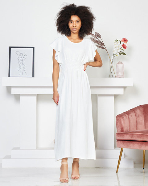 Rochie midi cu talie elastică în alb - Îmbrăcăminte