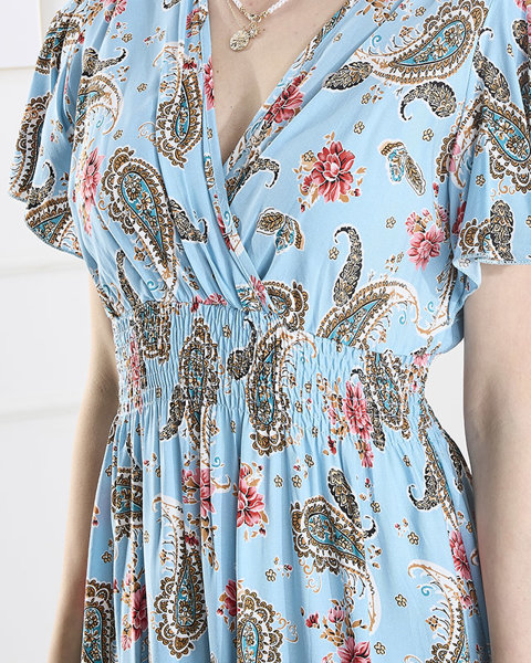 Rochie midi pentru femei cu model, în albastru- Îmbrăcăminte
