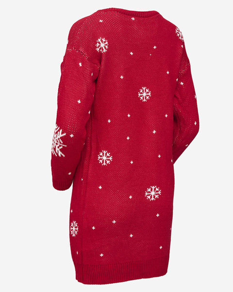 Rochie roșie pentru femei în stil pulover cu imprimeu de Crăciun - Îmbrăcăminte