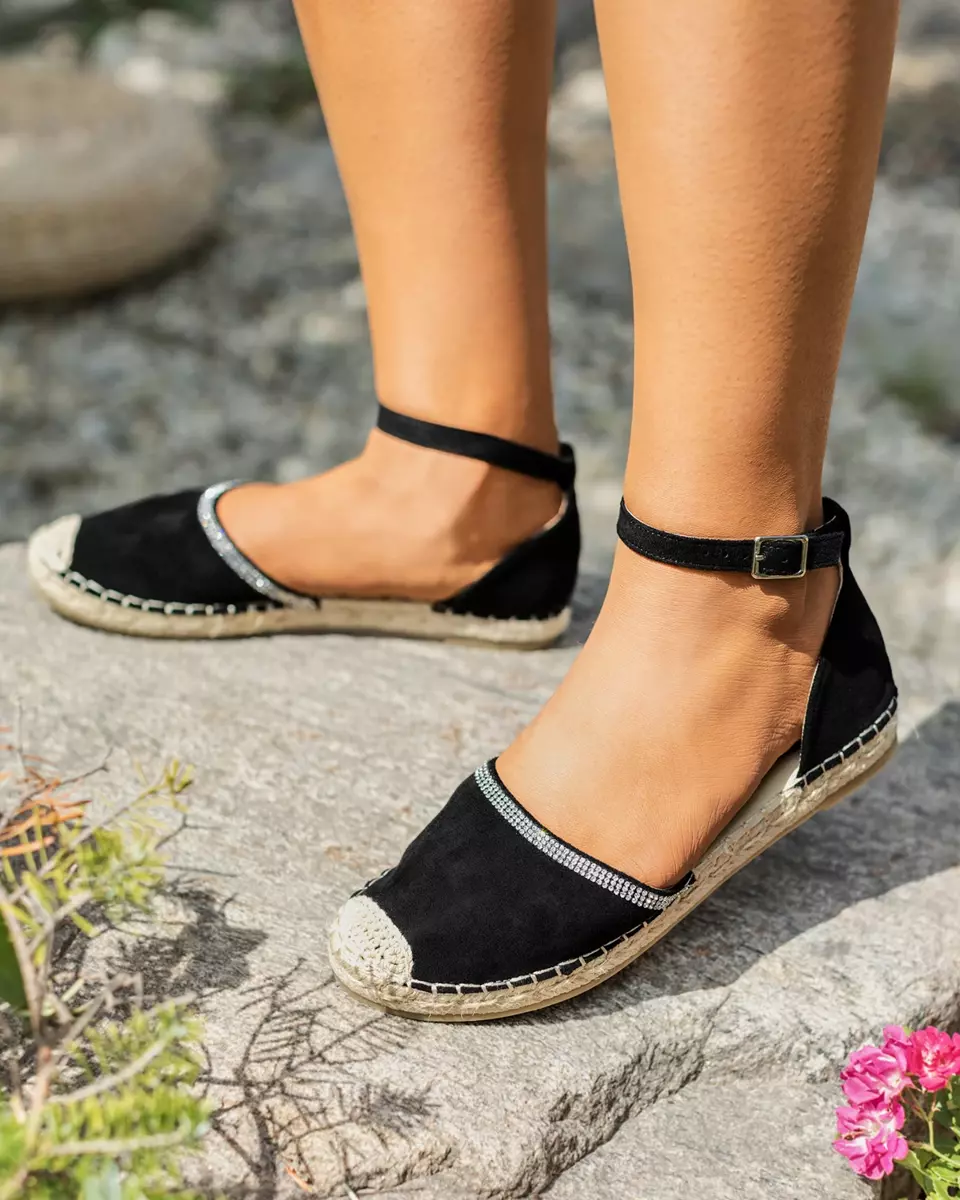 Royalfashion Espadrile de damă cu zirconiu în negru Rieta