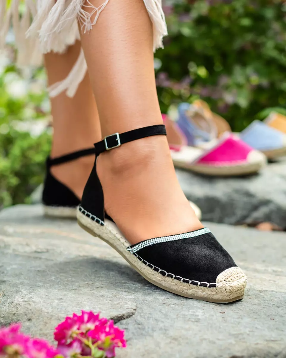 Royalfashion Espadrile de damă cu zirconiu în negru Rieta