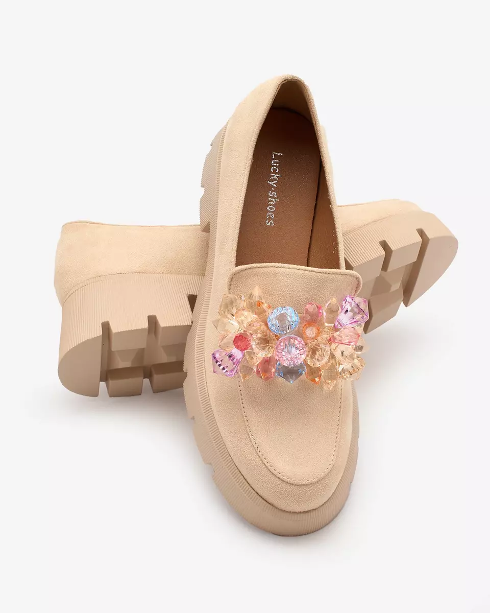 Royalfashion Mocasini bej pentru femei cu cristale colorate Crystal Glam