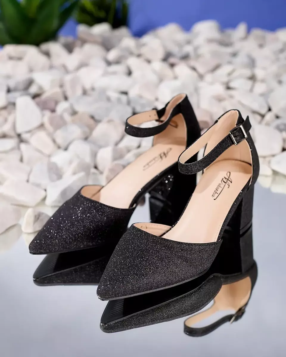 Royalfashion Pantofi stiletto joși de damă negri cu sclipici Sivirta