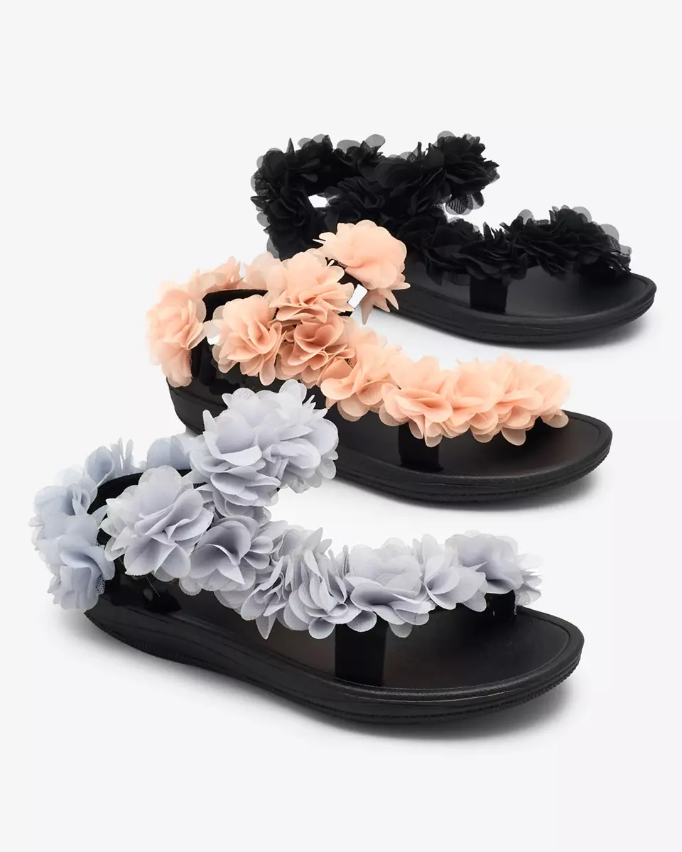 Royalfashion Sandale negre de damă cu flori Alferroy