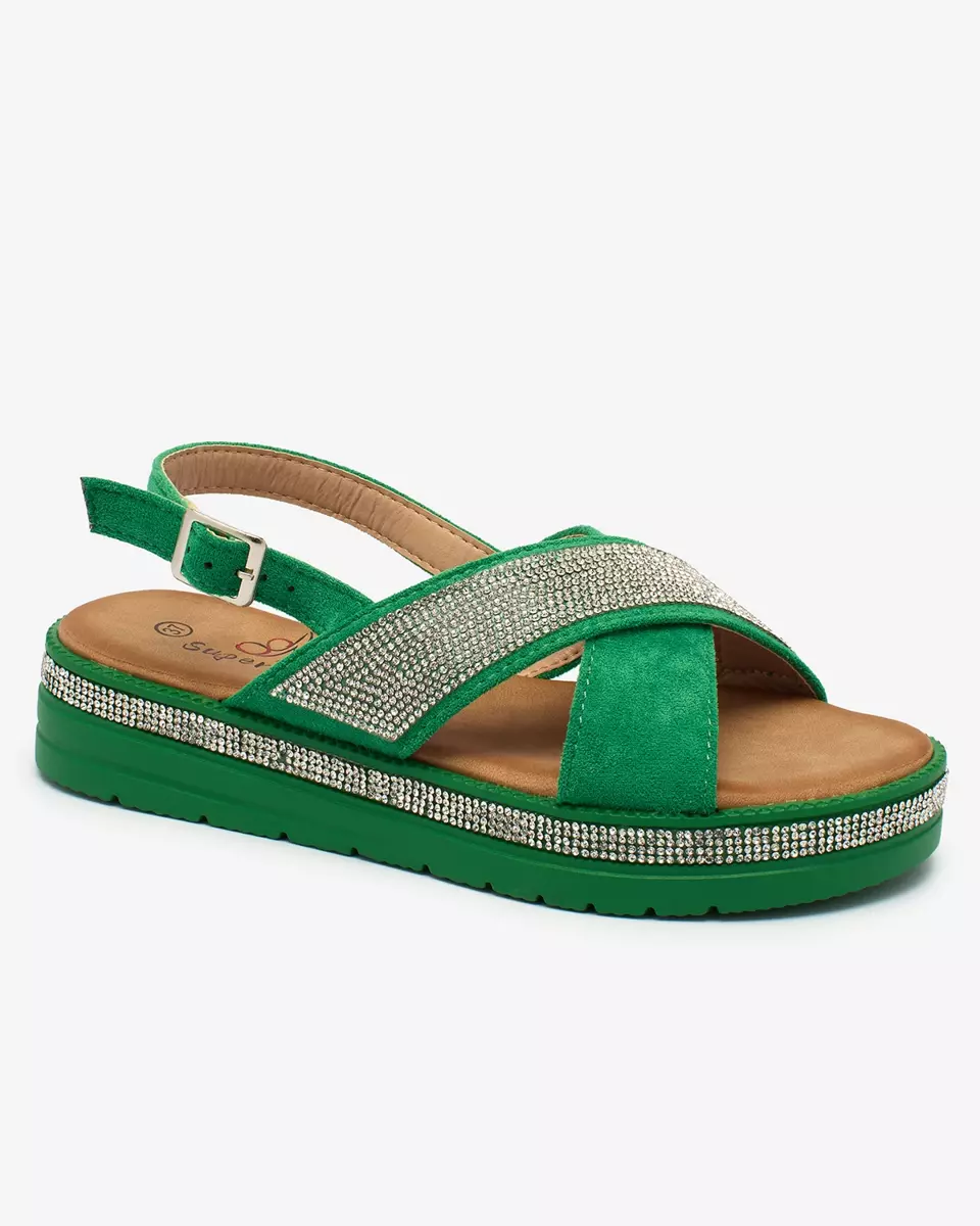 Royalfashion Sandale verzi de damă din piele ecologică cu zirconii Trikys