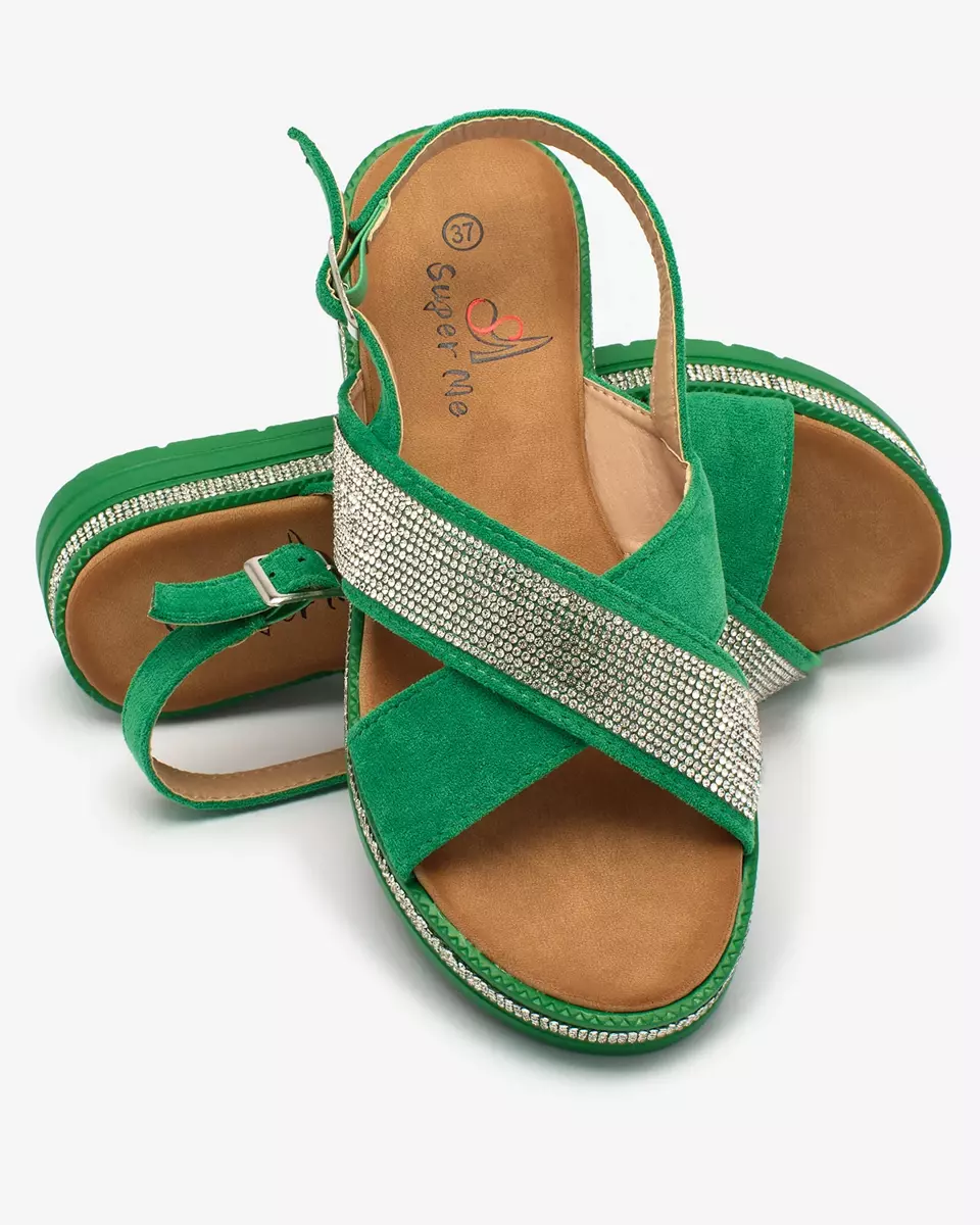 Royalfashion Sandale verzi de damă din piele ecologică cu zirconii Trikys