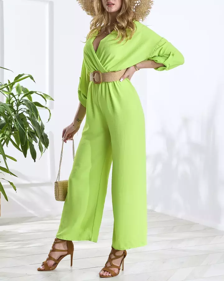 Salopetă lungă verde neon pentru femei- Îmbrăcăminte