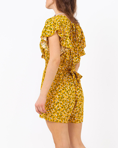 Salopetă scurtă galbenă pentru femei, cu model floral - Îmbrăcăminte