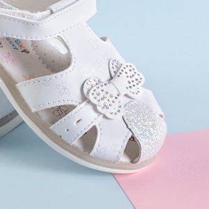 Sandale albe pentru copii cu fundă Bally - Pantofi