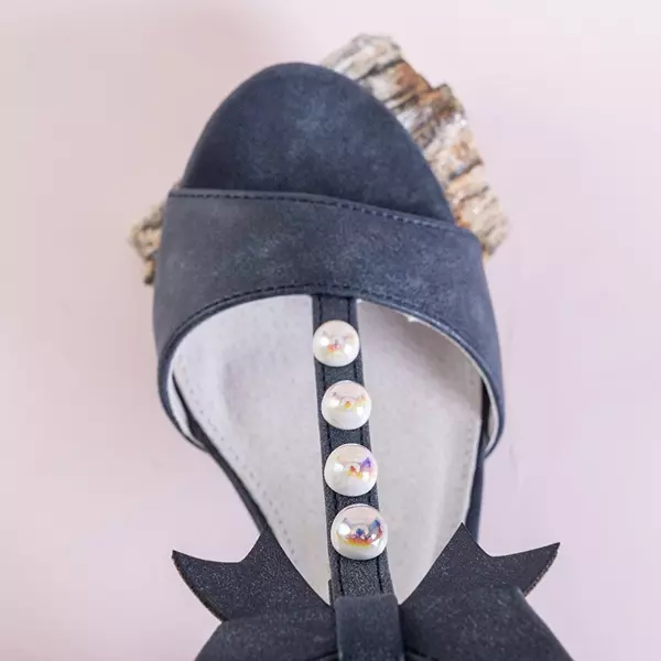 Sandale bleumarin pentru femei, cu decorațiuni pe postul Gizela - încălțăminte