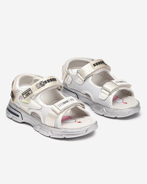 Sandale copii albe si argintii cu Velcro Mepoti - Incaltaminte