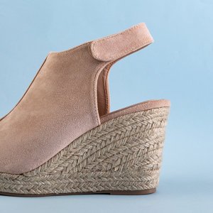 Sandale cu toc de piele ecologică pentru femei bej Irenea - Încălțăminte