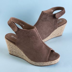 Sandale cu toc de piele ecologică pentru femei maro deschis Irenea - Încălțăminte