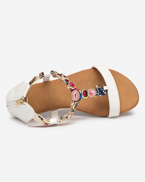 Sandale de damă albe cu curea decorativă Hasiro - Pantofi