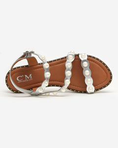 Sandale de dama argintii cu perle Mastalia - Incaltaminte