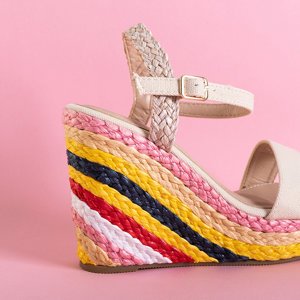 Sandale de dama bej pe o pană colorată Aropaho - Încălțăminte