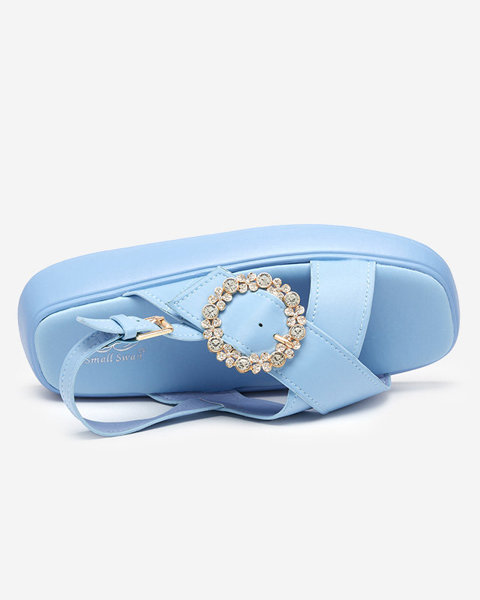 Sandale de dama din stofa albastra pe talpa plata cu zirconiu cubic Senire - Incaltaminte