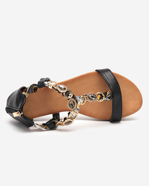 Sandale de damă negre cu curea decorativă Hasiro - Pantofi