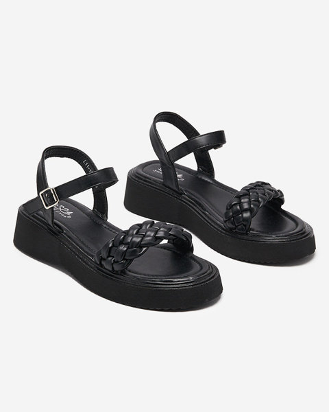 Sandale de damă pe talpă mai groasă în negru Usinos- Încălțăminte