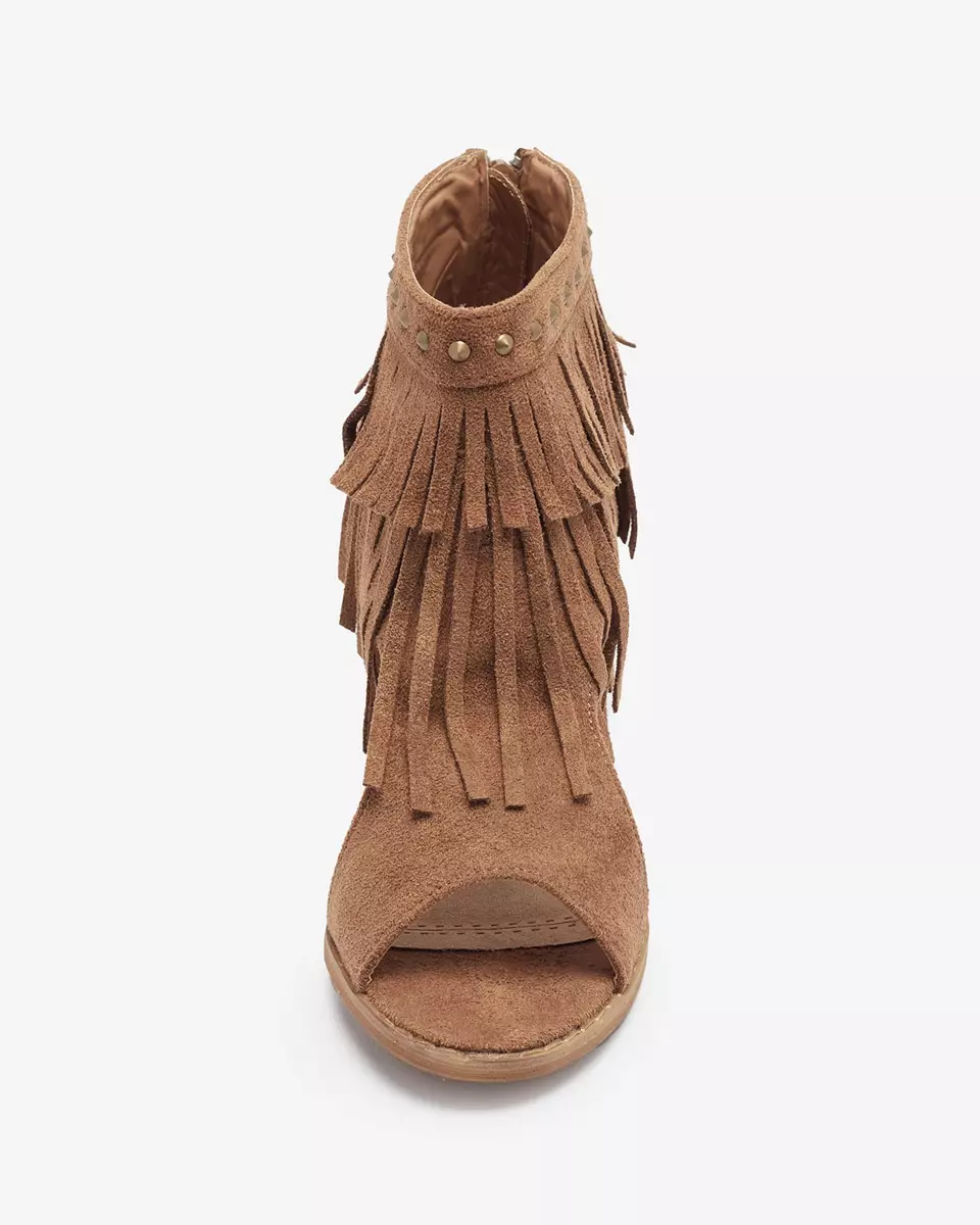 Sandale de damă pe tijă cu ciucuri, de culoare camel Dovsi- Footwear