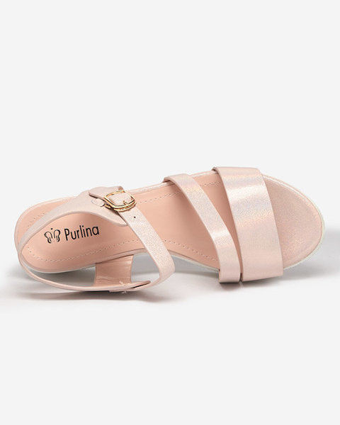 Sandale de dama roz cu efect angesi holografic - incaltaminte