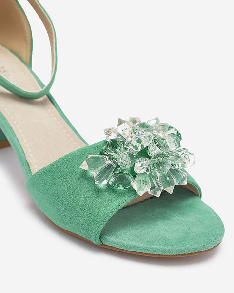 Sandale de damă verzi pe post de montură cu cristale decorative Cerosso- Footwear