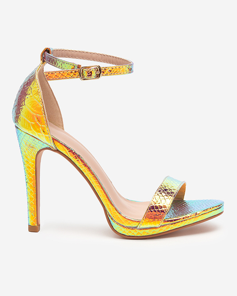 Sandale holografice de dama aurii pe stiletto Fasiro - Incaltaminte