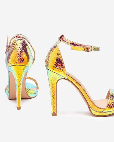 Sandale holografice de dama aurii pe stiletto Fasiro - Incaltaminte