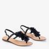 Sandale negre de damă cu flori Tritona - încălțăminte